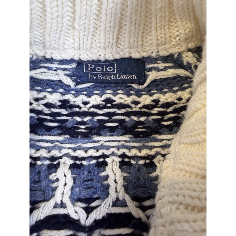 Polo Ralph Lauren Fair Isle Toggle Cardigan Ivory Cable Knit Nordic Sweater Sz S - Picture 3 of 9